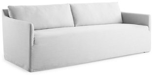 Bench Seat Sofa, White - Come be inspired by Get the Look: Warm White Living Room Design With Unfussy Sophisticated Style...certainly soothing indeed.