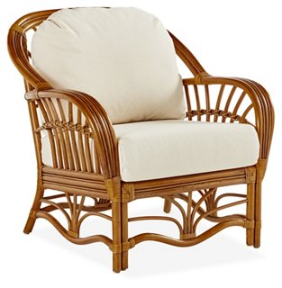 South Sea Rattan - Palm Harbor Rattan Club Chair, Natural/White | One