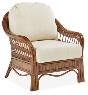 South Sea Rattan - Bermuda Rattan Club Chair, Natural/White | One Kings