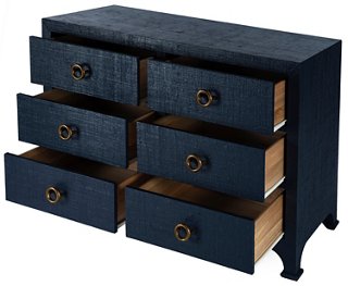 One Kings Lane - Kos 6-Drawer Raffia Dresser, Navy | One Kings Lane