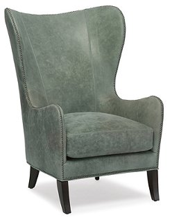 Massoud - Prescott Wingback Chair, Green Leather | One ...