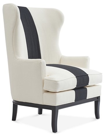 Kim Salmela Calhoun Wingback Chair Black Ivory Stripe One