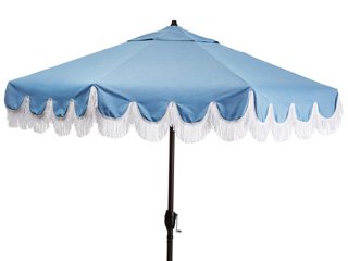 One Kings Lane Outdoor Phoebe Patio Umbrella Ocean Blue White One Kings Lane