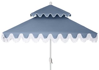 One Kings Lane Outdoor Hannah Two Tier Square Patio Umbrella Ocean White One Kings Lane