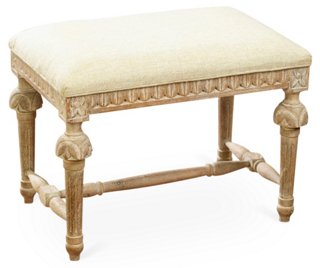 Stanley Linen Footstool, Natural Wood