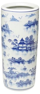 18" Chinoiserie Umbrella Stand, Blue