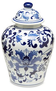 Blue Floral Ginger Jar w/Lid