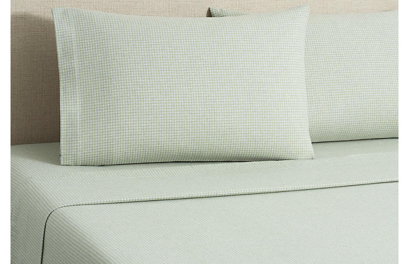 Flannel Gingham Sheet Set - Sage - Belle Epoque - Full