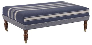 Hillcrest Cocktail Ottoman, Blue Stripe