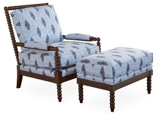 Miles Talbott Bankwood Spindle Chair Ottoman Blue One Kings