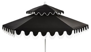 One Kings Lane Outdoor Daiana Two Tier Fringe Patio Umbrella Black One Kings Lane