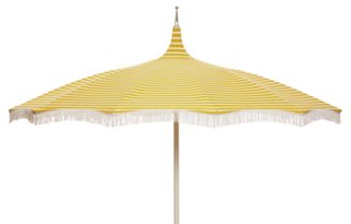 One Kings Lane Outdoor Ari Pagoda Fringe Patio Umbrella Yellow White One Kings Lane