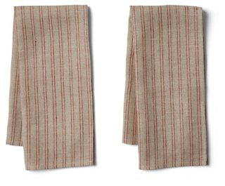 Set of 2 Striped Tea Towels - Natural/Red - FOG LINEN