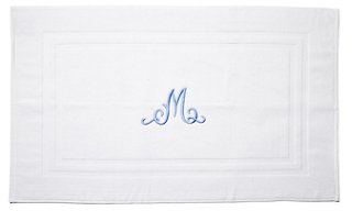 Script Monogram Bath Mat - White/Blue - Hamburg House