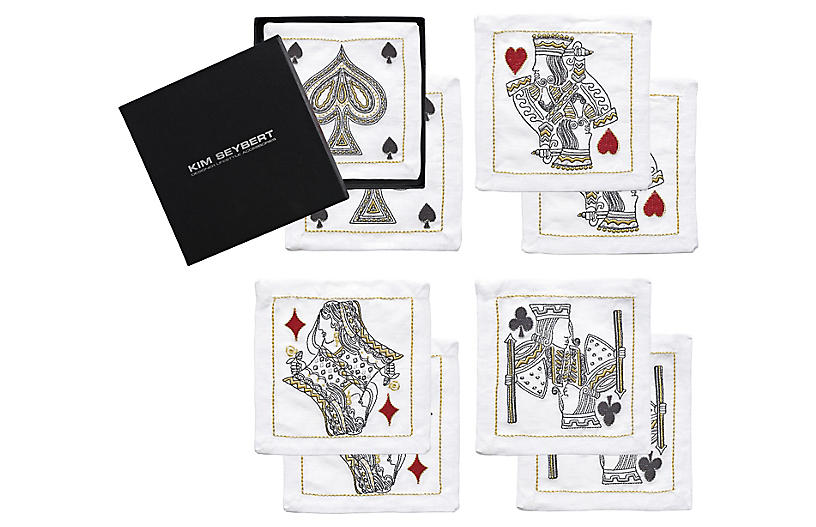 Set of 8 House of Cards Cocktail Napkins - White - Kim Seybert