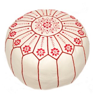 Starburst Leather Pouf - White/Red