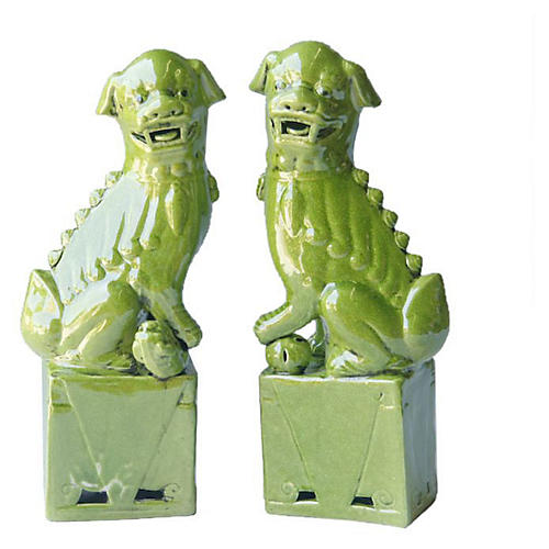 Lime Green Sitting Foo Dogs, Pair