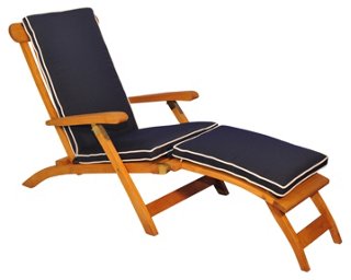 Devon Steamer Chair - Navy/Canvas - Regal Teak