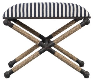 Jean Ottoman - Navy/White Stripe Linen