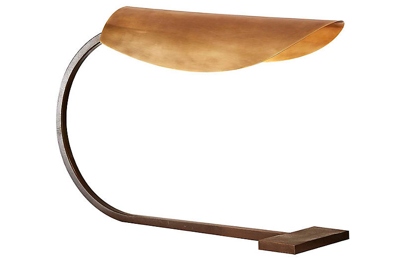 Lola Small Desk Lamp - Aged Iron/Brass - Visual Comfort & Co.