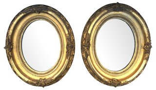 Oval Carved & Gilt Mirrors, Pair