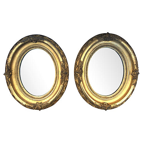 Oval Carved & Gilt Mirrors, Pair