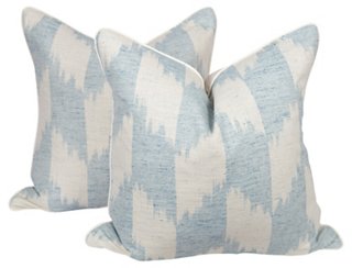 Pale Blue Ivory Tile Pillows Pair Ivy Vine Top Vintage