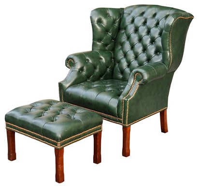 Green Leather Wingback Chair Ottoman, Leather Wingback Chair With Nailhead Trim