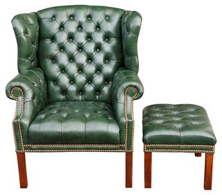 Interesting Things - Green Leather Wingback Chair ...
