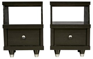 1960s Black Lacquered Nightstands Pair 2 B Modern Top Vintage