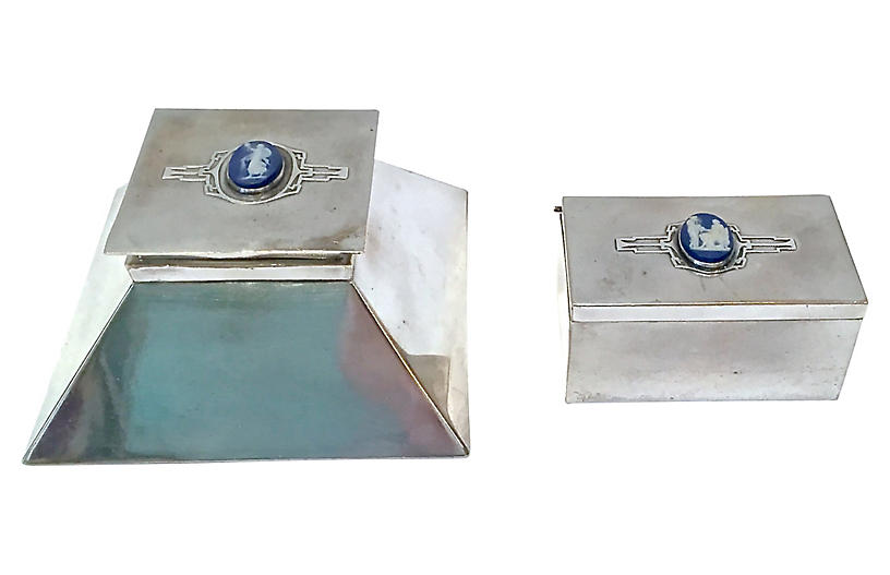Art Deco Silver Cameo Desk, Art Deco Desk Set Metal