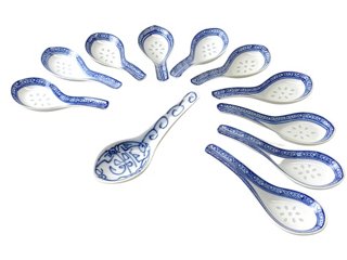Hand-Painted Chinese Soup Spoons, S/11
