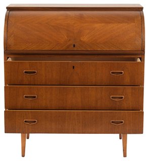 1960 S Danish Teak Wood Roll Top Desk Castle Antiques Top