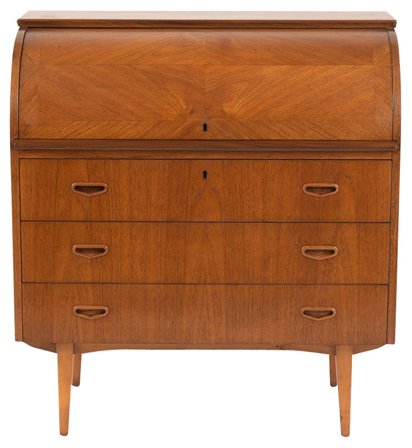 1960 S Danish Teak Wood Roll Top Desk Castle Antiques Top